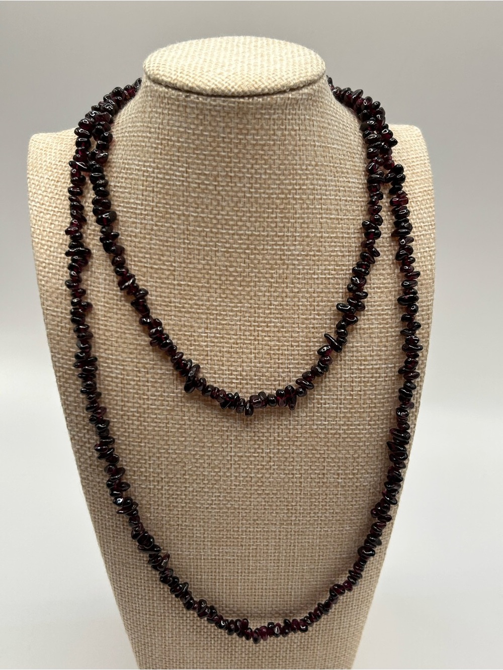 Garnet Beaded Chip Necklace - Deep Red Long Strand